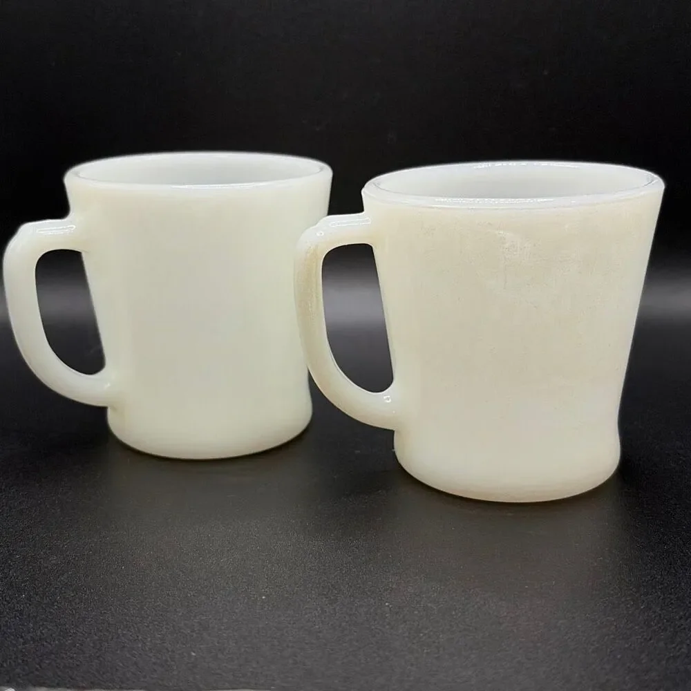 Vintage Fire King White Milk Glass Set of 2 Coffee Mugs 8oz USA 1950's
